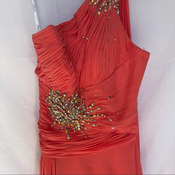 Tony Bowls Evening Gala Coral Chiffon Formal Dress Size 4 - Picture 5 of 14